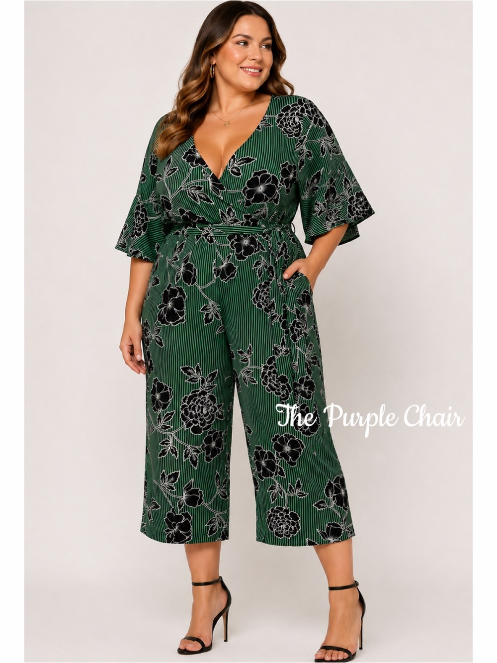 •CCO SALE• CITY CHIC NWT Varsity Stripe Floral Cropped Wide Leg Jumpsuit XS/14